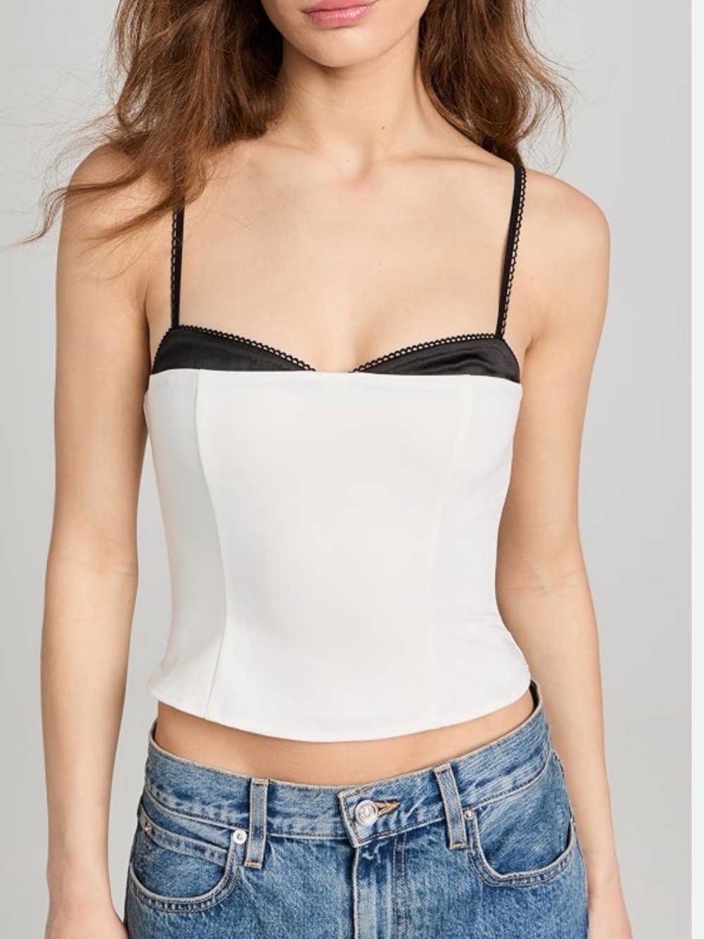 Reformation White Bustier Camisole with Black Trim